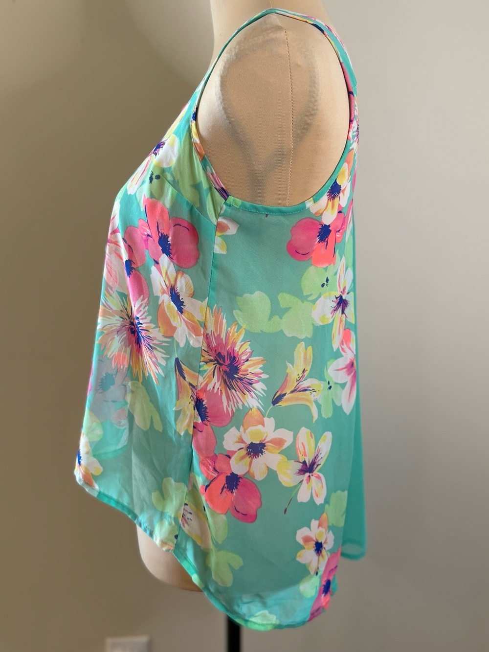Candies floral tank top teal pink purple SZ XS - Picture 3 of 11
